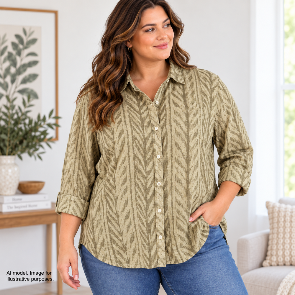 Lauren Ralph Lauren Shirt Womens XL Beige Brown Linen Button Up Long Sleeve Top